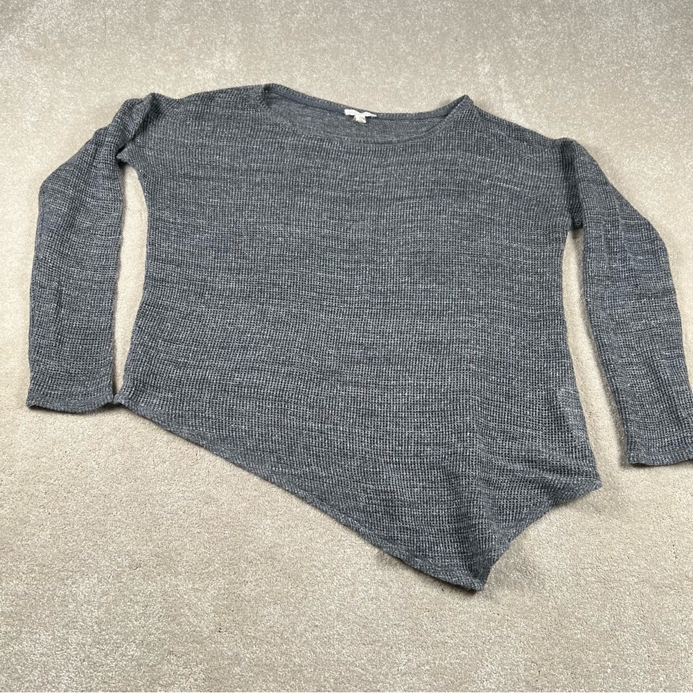 Eileen Fisher Sweater Waffle Netted Gray See Thru Asymmetric Cut Cotton X Small‎